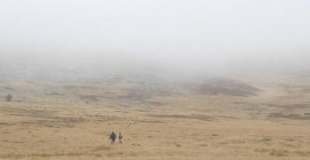 Les landes infinies et mystérieuses du Mont Lozère par temps de brume, si semblables à celles de la 