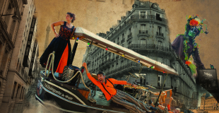 Visuel de la Guinguette de Peggy avec les 3 musiciens et l'échassier 'Terragone'